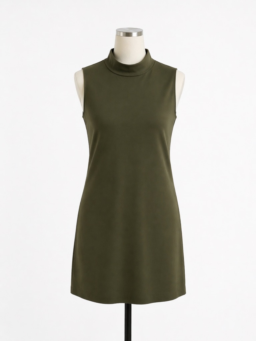 Zara Olive Green Sleeveless Mock Neck Mini Dress